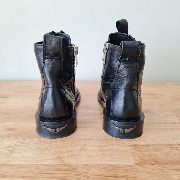 Zadig & Voltaire Laureen Roma Ankle Boots Black Smooth Leather Lace Up 40EU 9US - Picture 3 of 9